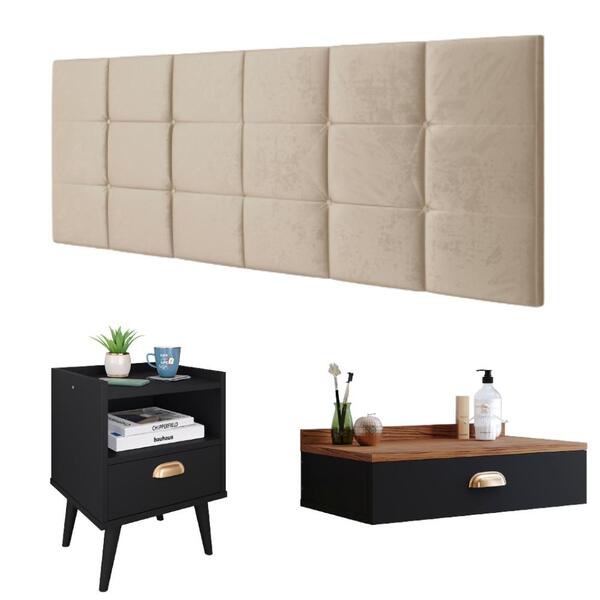 Kit Quarto Penteadeira Suspensa Gloss Preto|freijó Mesinha Es